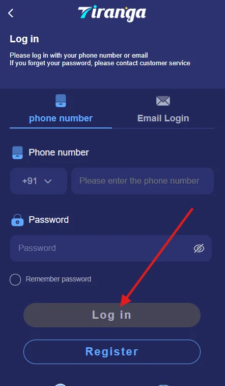 Log in to Tiranga Game